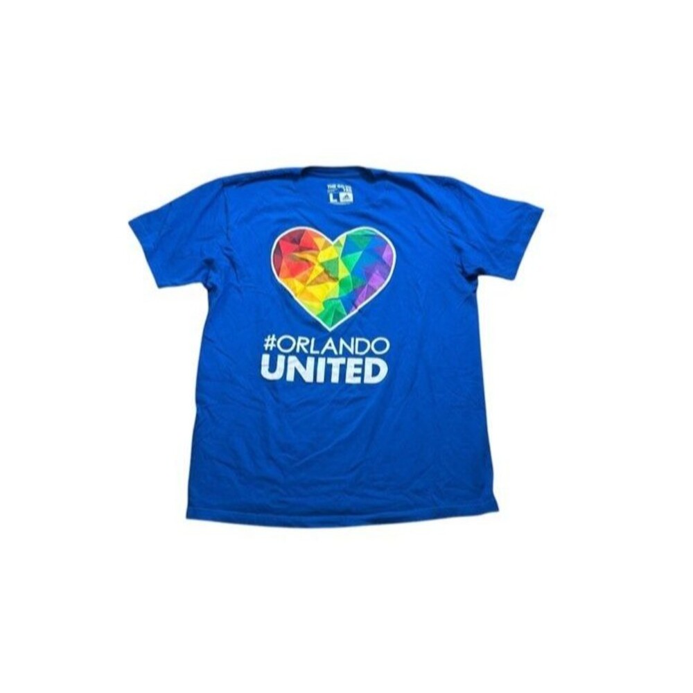 Adidas Orlando United Gay Pride Tee Mens Size Large Rainbow MLS LGBT Heart